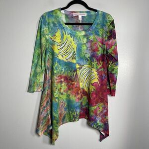 LEOMA LOVEGROVE Abstract Fish Top Large Colorful Beach Wearable Art Artsy‎ Fun